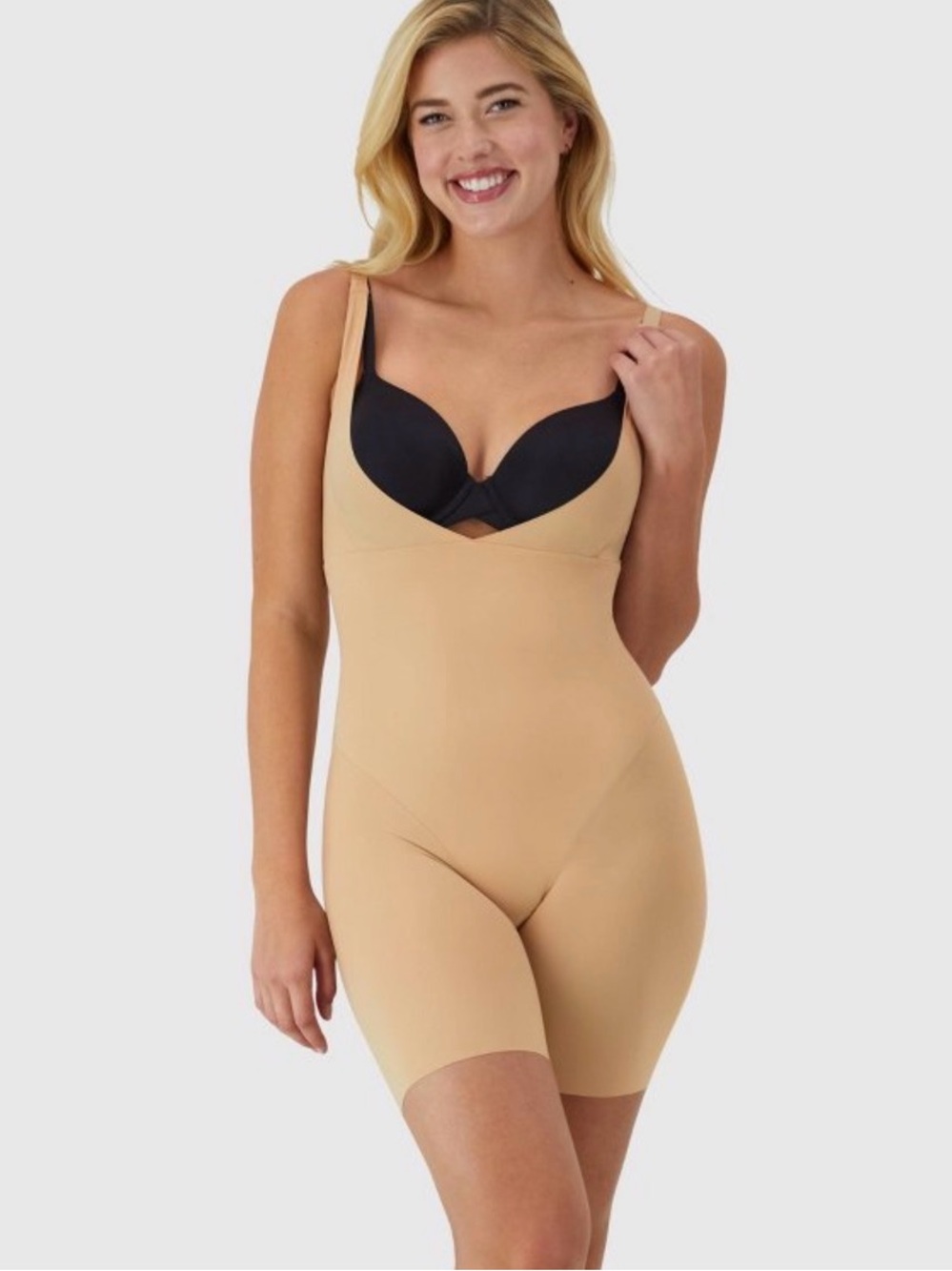 Maidenform WYOB Singlet Shapewear Bodysuit Beige Nude Firm Control Shorts L NWT
